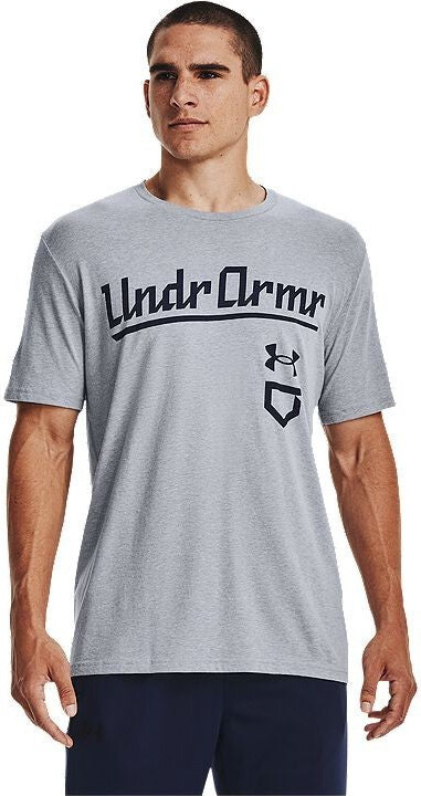 Under Armour Men's Baseball Script T-Shirt Gray Cotton Blend Outdoor SRT384