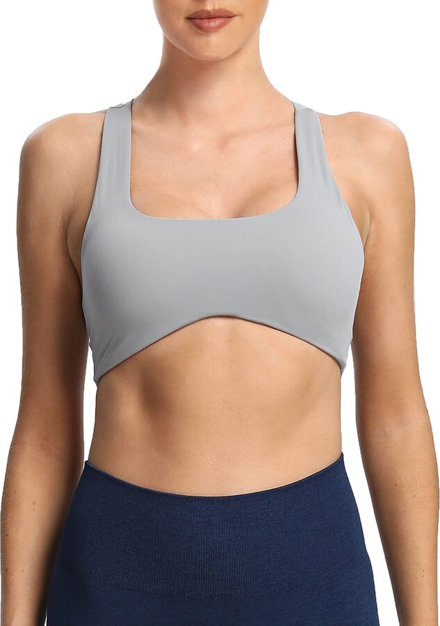 Vertvie Open Back Sports Bra for Women Workout Strappy Backless Padded  Sports Bra Low Impact Yoga Crop Tank Top(Purple,L)
