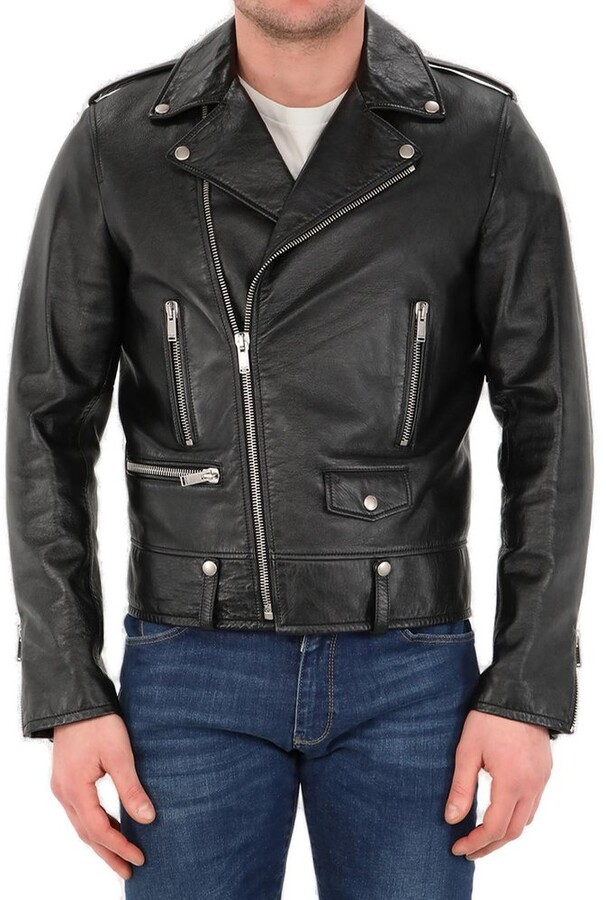 Saint Laurent Slim-Fit Leather Biker Jacket - ShopStyle