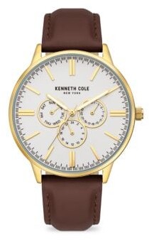Kenneth Cole New York Dress Sport 45MM Goldtone Stainless Steel Leather-Strap Watch