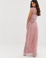 Thumbnail for your product : Maya allover premium embellished mesh cap sleeve maxi dress in vintage rose