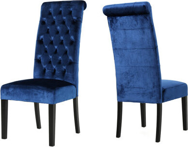 Everly Quinn 2pcs Hi-back Kd Dining Room Chairs - Navy Velvet Back For A Flair Birch Wood Frame Durability Foam & Polyfiber Added Sitting Comfort Seats Consistent