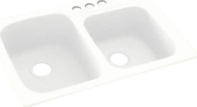 Swan Dual-Mount Solid Surface 33 in. x 22 in. 3-Hole 55/45 Double Bowl Kitchen Sink in White
