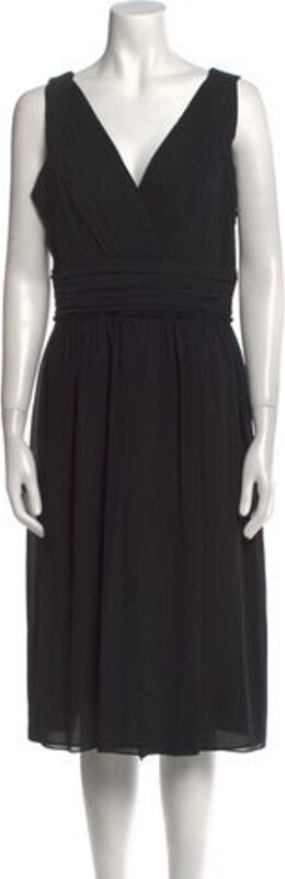 Burberry London Silk A-Line Dress Black Nova Check Pattern Pleated & Cutout Accents Sleeveless with V-Neck Exposed Zip Closure at Back Designer size 44.