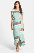 Thumbnail for your product : LOVEAPPELLA Faux Wrap Stripe Maxi Dress
