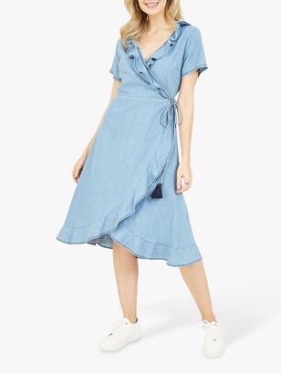light blue midi wrap dress
