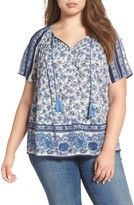 Thumbnail for your product : Lucky Brand Plus Size Women's Border Print Peasant Top