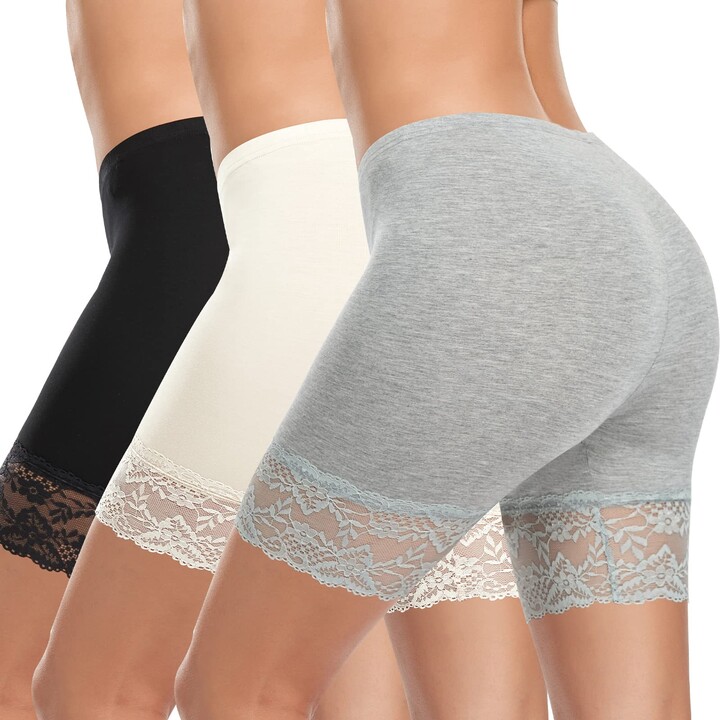 INNERSY Women's Slip Shorts For Under Dresses High Waisted Shorts 3 Pack L Pink Light Gray White