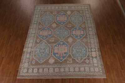 Isabelline Brown Geometric Oushak Vegetable Dye Area Rug 9x12