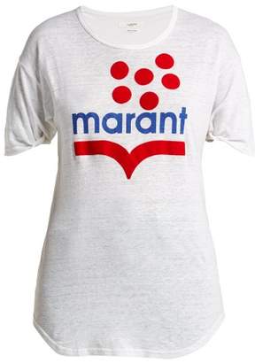 Etoile Isabel Marant Koldia Logo Print Slub Linen T Shirt - Womens - White