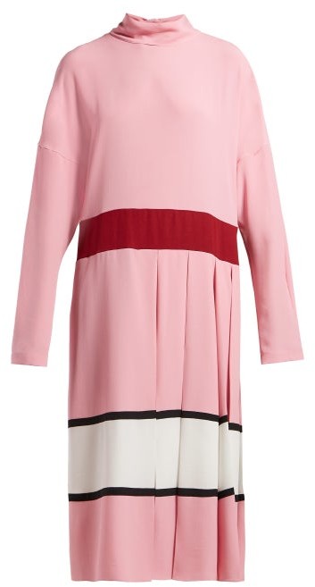 high neck pleated midi dress