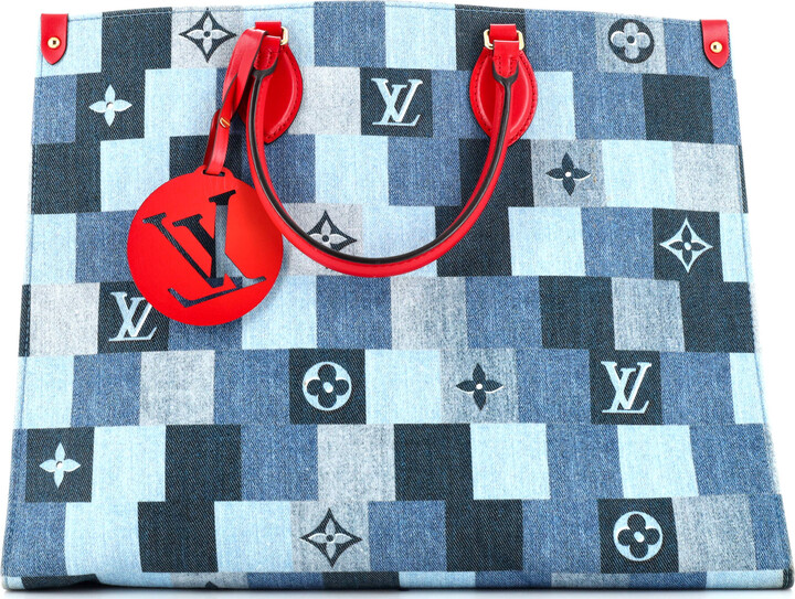 Louis Vuitton Onthego GM Denim Monogram Check Blue/Red