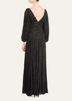 Thumbnail for your product : J. Mendel V-Neck Puff-Sleeve Fitted-Waist Metallic-Dot Evening Gown