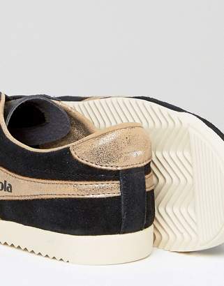 Gola Bullet Suede Sneakers In Black With Gold Detail