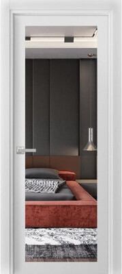 Solid Interior French Pre-Hung Door | Lucia 1299 With Mirror | Single Regular Panel Frame Trims Handle | Bathroom Bedroom Sturdy Doors