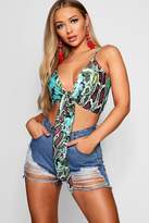 Thumbnail for your product : boohoo Bright Snake Tie Front Top