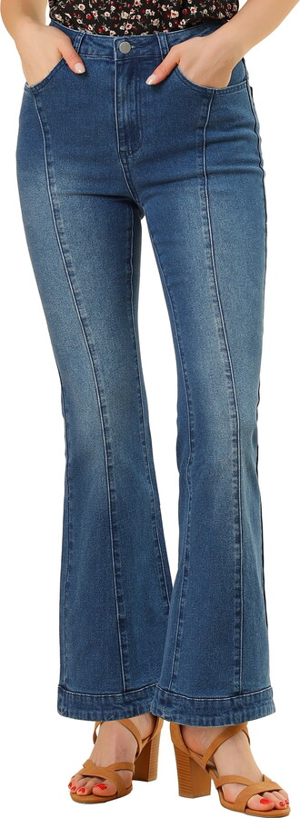 Unique Bargains Women’s Flare Jeans Long Pants Bell Bottoms Denim Jeans M Dark Blue