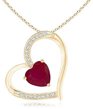 Angara.com Solitaire Ruby Tilted Heart Pendant with Pave Diamonds in 14K Yellow Gold (6mm Ruby)