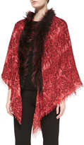 Thumbnail for your product : Sofia Cashmere Snake-Print Shawl with Fox Fur Trim