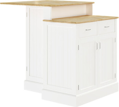 Highland Dunes Kitchen Island With Storage Cabinet And 2-Level Rubber Wood Tabletop Island Table With Adjustable Shelves And Drawers