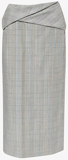 Victoria Beckham Womens Blue Grey Multi Wrap-Waist Checked Wool Midi Skirt 10