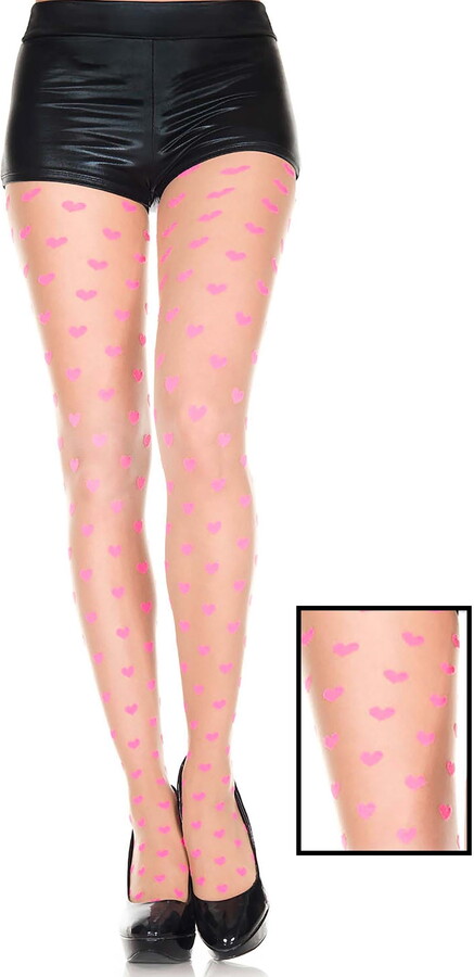 Music Legs Women’s Pink hearts spandex pantyhose 7008-BEIGE/PINK