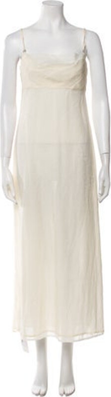 Rene Lezard Silk Slip Dress Neutrals Sleeveless with Square Neckline