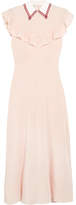 Miu Miu - Ruffled Silk Crepe De Chine Midi Dress - Blush