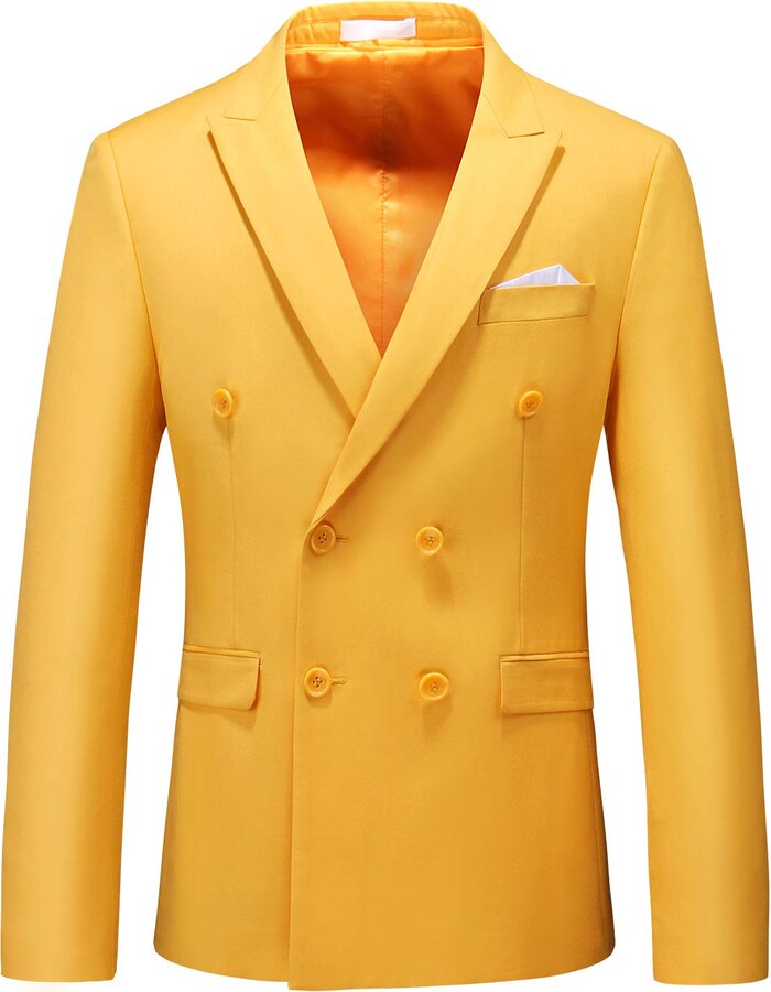 MOGU Mens Double Breasted Blazer Slim Fit Plain Color Suit Jacket US