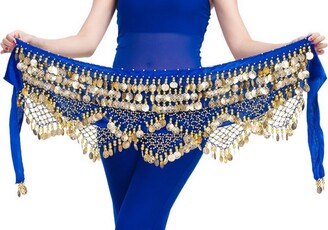 Women's Triangular Belly Dancing Hip Scarf Wrap Skirt With Gold Coins