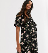 Thumbnail for your product : New Look Maternity wrap front midi dress in black floral