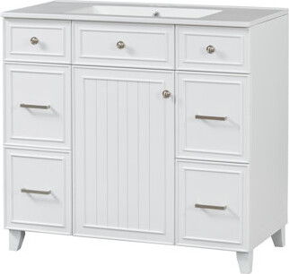 Wateday 36" Bathroom Vanity with Ceramic Sink, Soft-Close Doors, 2 Double-Layer & 2 Standard Drawers, Adjustable Shelf
