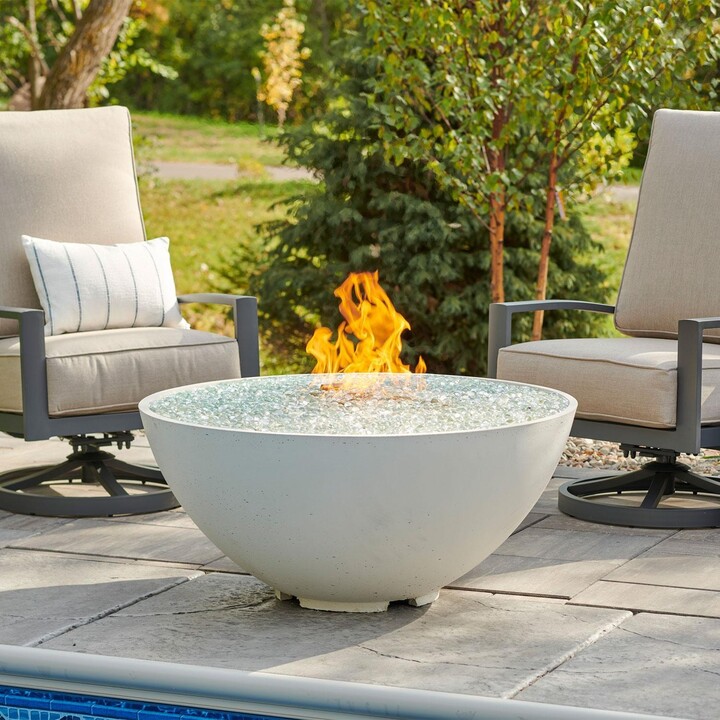 The Outdoor GreatRoom Company Cove Edge 42 Inch Round GFRC Propane Fire Bowl w/ Electronic Ignition in White by
