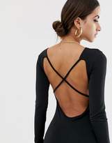 Thumbnail for your product : Missguided open back long sleeve mini dress in black