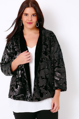 Yours Clothing Black Velvet & Sequin Embellished Fully Lined Jacket