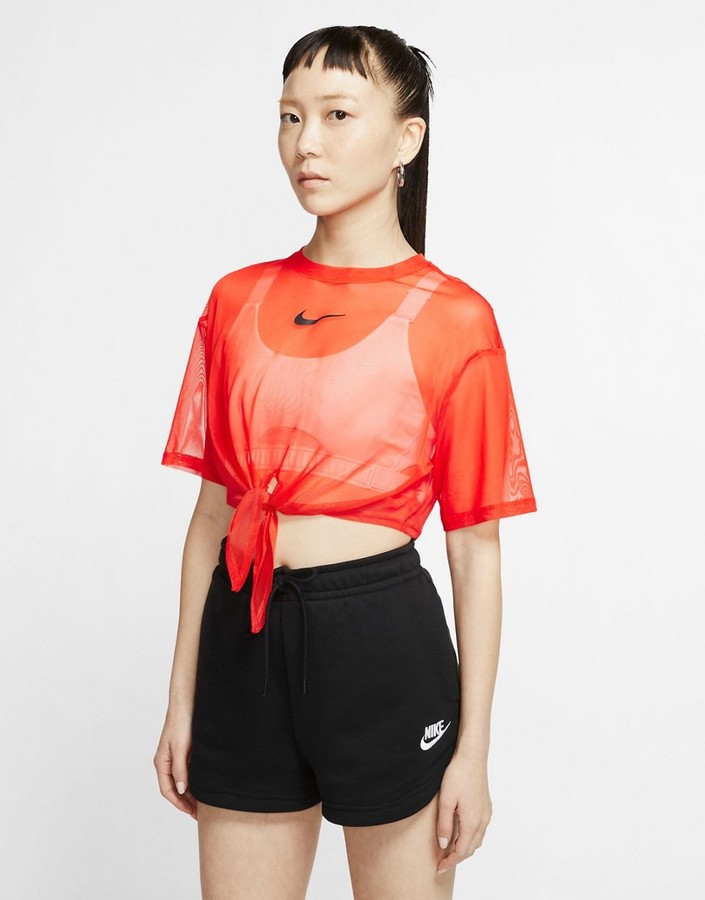 Nike mesh tie front crop t-shirt in orange - ShopStyle Activewear Tops