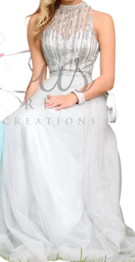 Karishma Creations Envious Couture Mock Neck Prom Dress In Grey