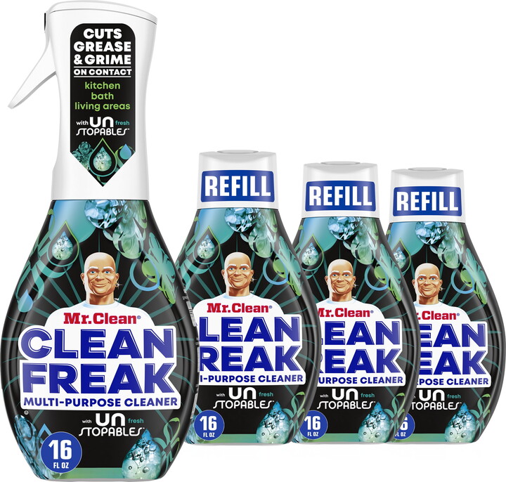 MR. CLEAN Clean Freak Multi Surface Cleaning Spray, Deep Cleaning Mist Starter Kit and Refill, Unstopables Fresh Scent, 64 fl oz