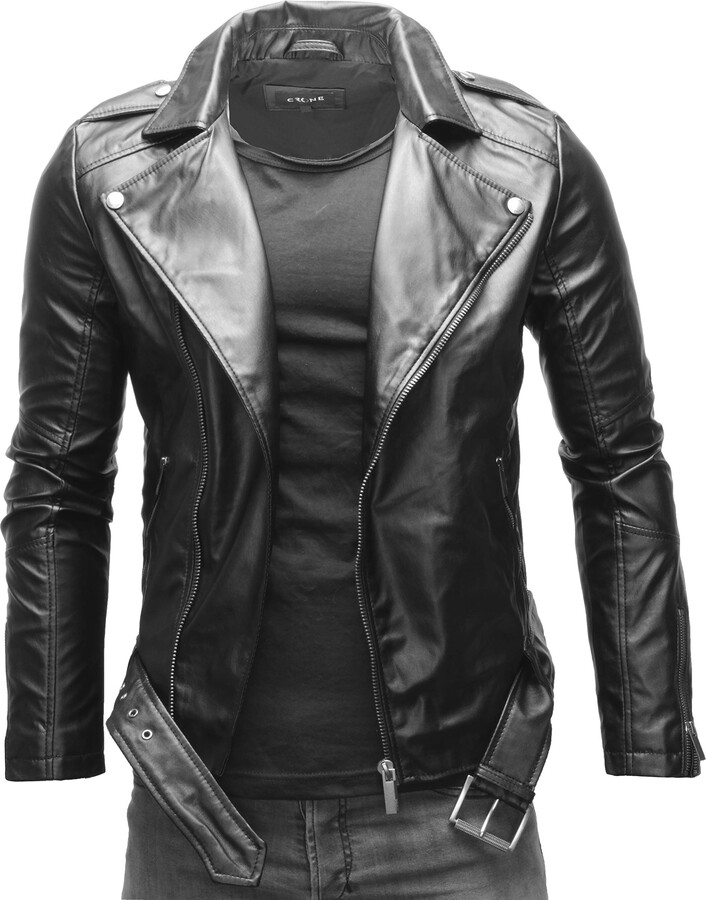 Crone Fynn Men's Biker Leather Jacket Basic Genuine Leather or Eco ...