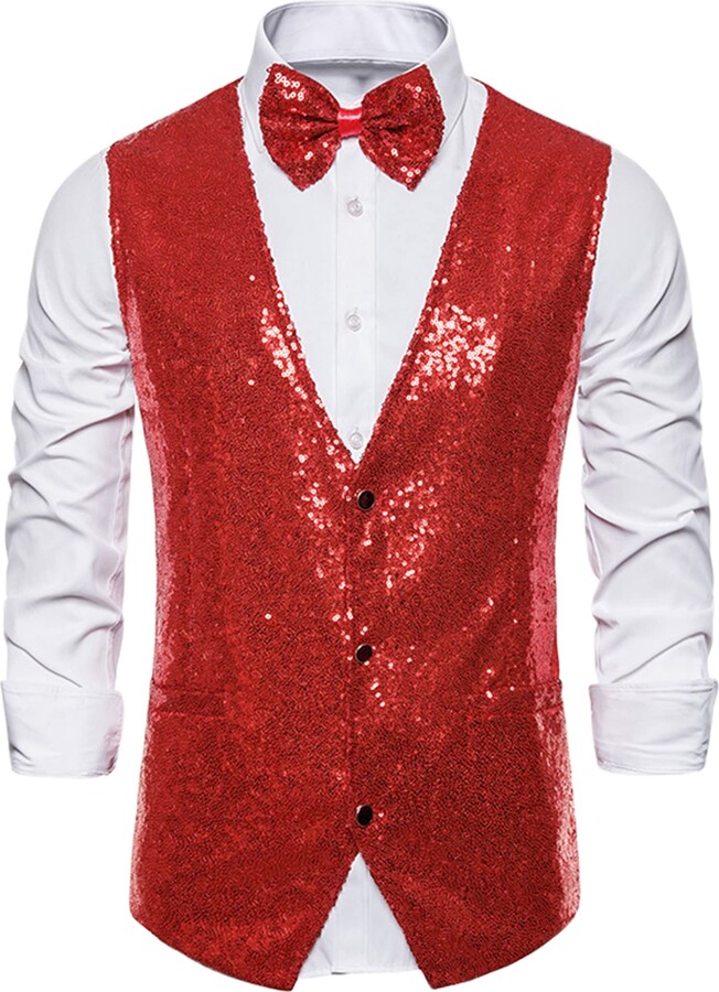 Lars Amadeus Men's Disco Shiny Sequin Vest Sleeveless Suit Waistcoat ...