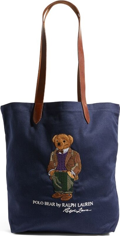 Ralph Lauren Blue Embroidered Canvas Tote Bag Multiple colors Navy blue  Leather Cloth Cloth ref.141943 - Joli Closet