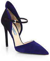 Thumbnail for your product : Prada Bicolor Suede Ankle-Strap Pumps