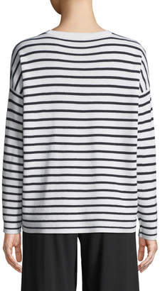 Eileen Fisher Plus Size Long-Sleeve Striped Merino Sweater