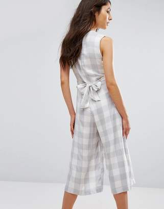 NATIVE YOUTH Relaxed Jumpsuit With Tie Waist In Large Gingham
