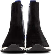 Thumbnail for your product : Fendi Black and Blue Logo Velvet High-Top Sneakers