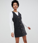 Thumbnail for your product : ASOS Tall DESIGN Tall denim button through v neck mini pinifore dress-Black