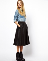 Thumbnail for your product : ASOS Midi Skirt in Leather with Pockets