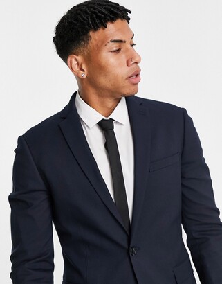 Topman super skinny single breasted suit jacket in navy - ShopStyle