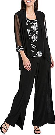 R & M Richards R M Richards 2-Tone Sequin Sheer Sleeve 3-Piece Pant Set