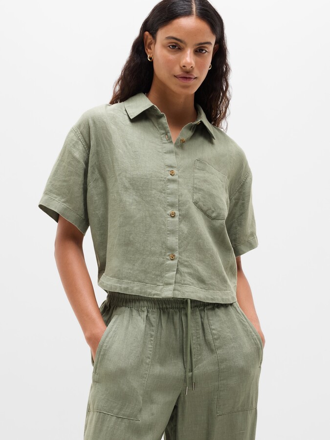 Athleta Retreat Linen Short Sleeve Shirt